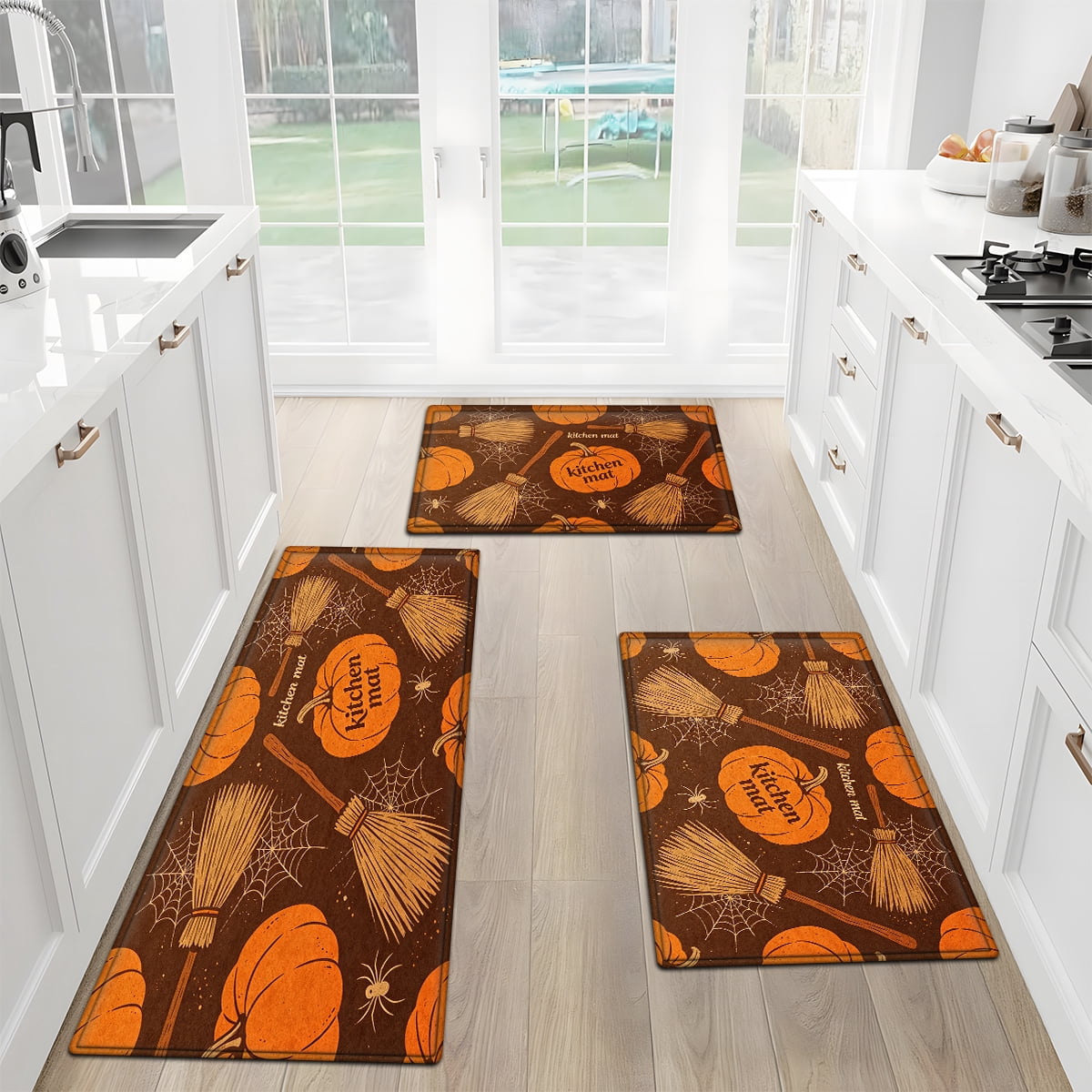 CCTFS Halloween Pumpkin Bat Candy 1Pc Flannel Mat and Kitchen Rugs,Soft Non-slip,Perfect for Home Bathroom