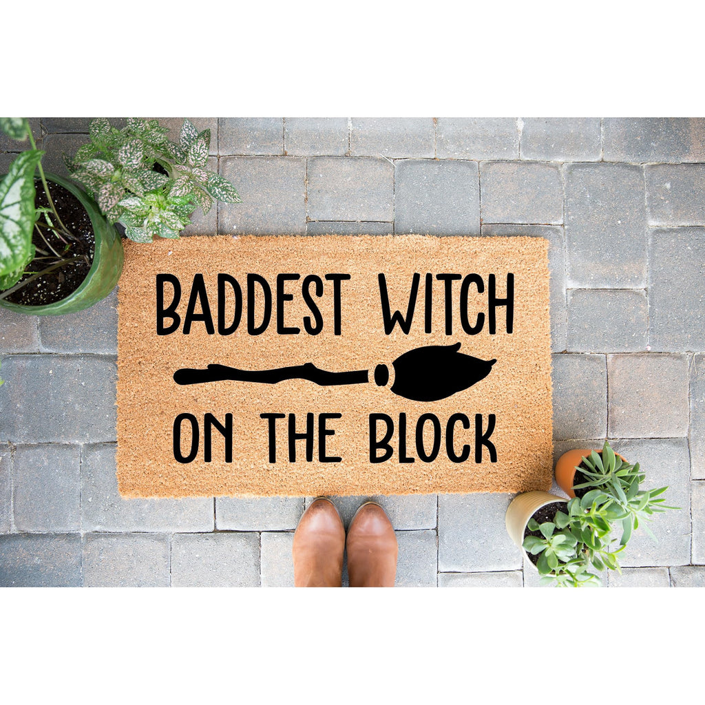 Baddest Witch on the Block Door Mat | Funny Doormat | Welcome Mat | Halloween Decor | Funny Door Mat | Home Doormat | Halloween Mat