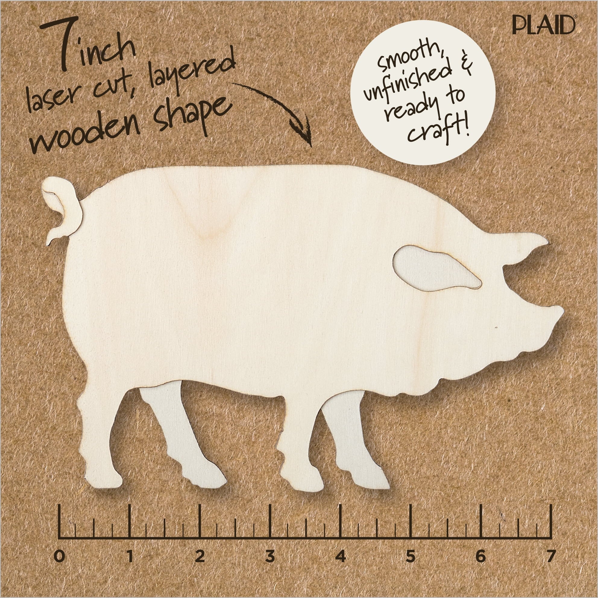 (2 pack) Plaid Surfaces Layered Wood Shape, Pig