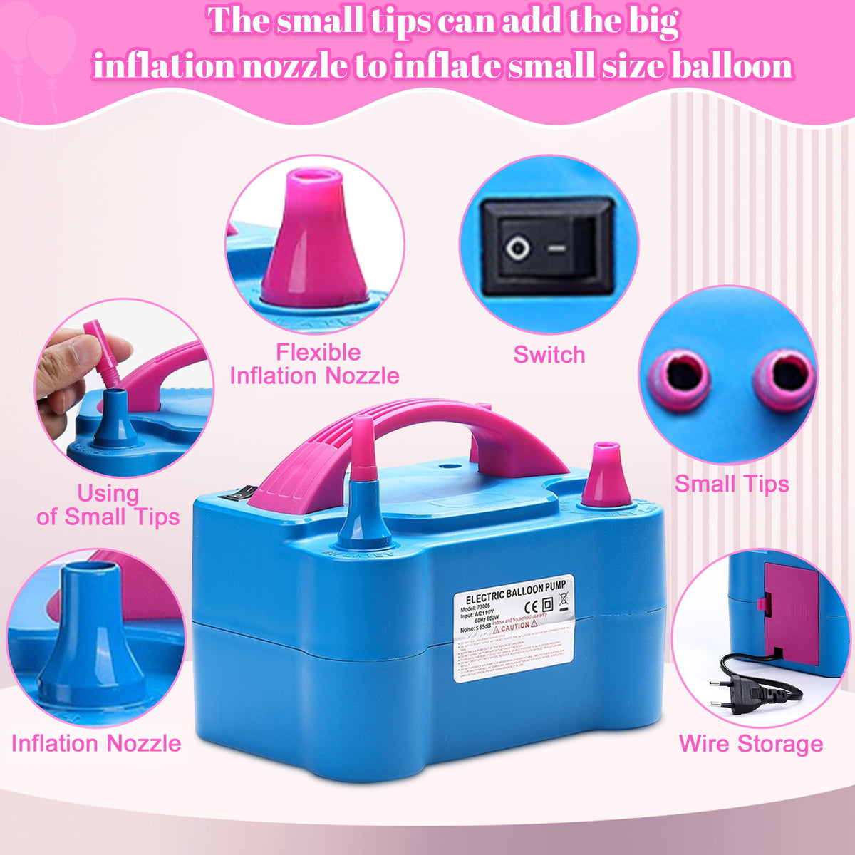 Electric Balloon Pump, Portable Dual Nozzle Blower Air Balloon Pump & Inflator for All Balloons Party Wedding Decoration