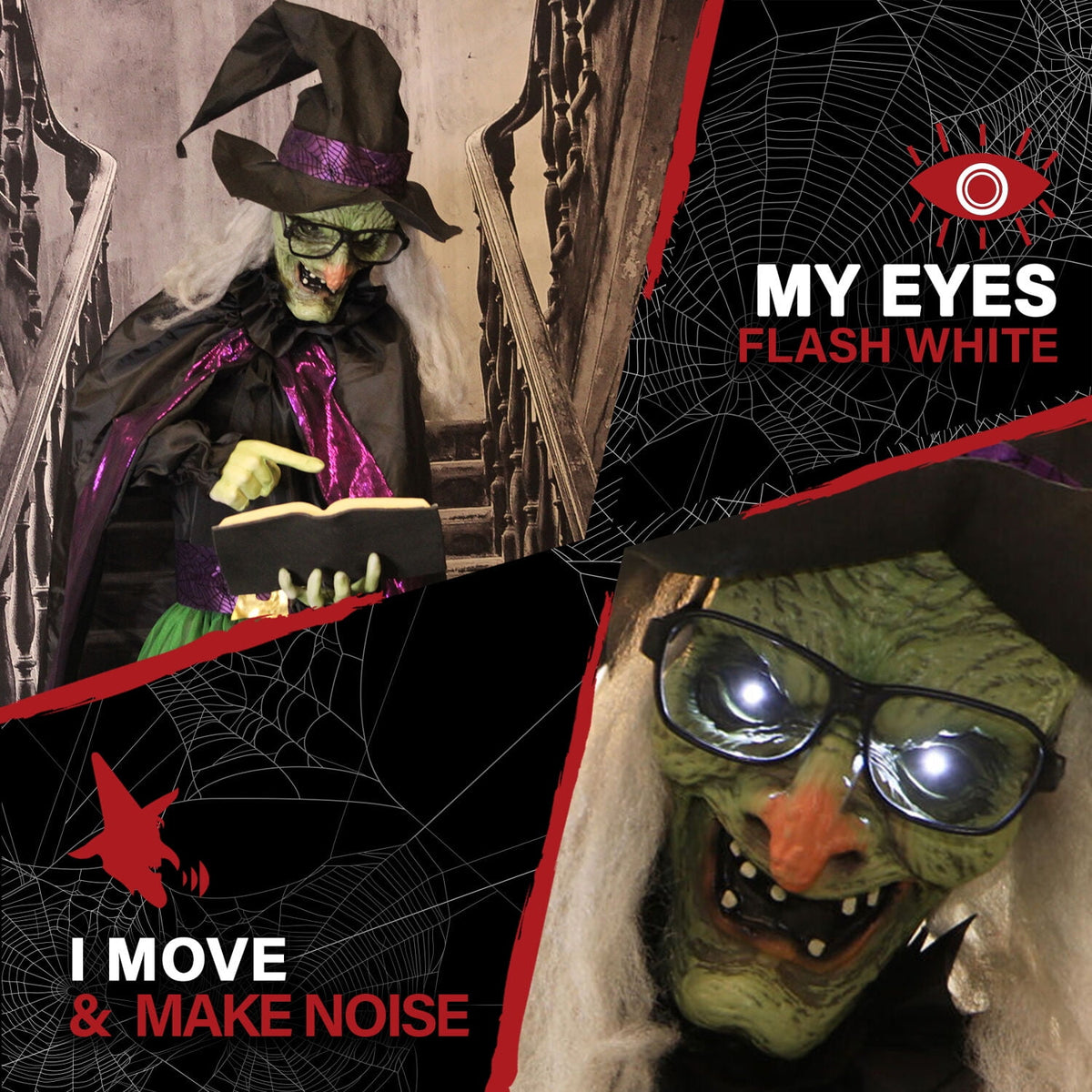 Haunted Hill Farm Life Size 5.6 ft Animatronic Witch, Indoor/Outdoor Halloween Decoration