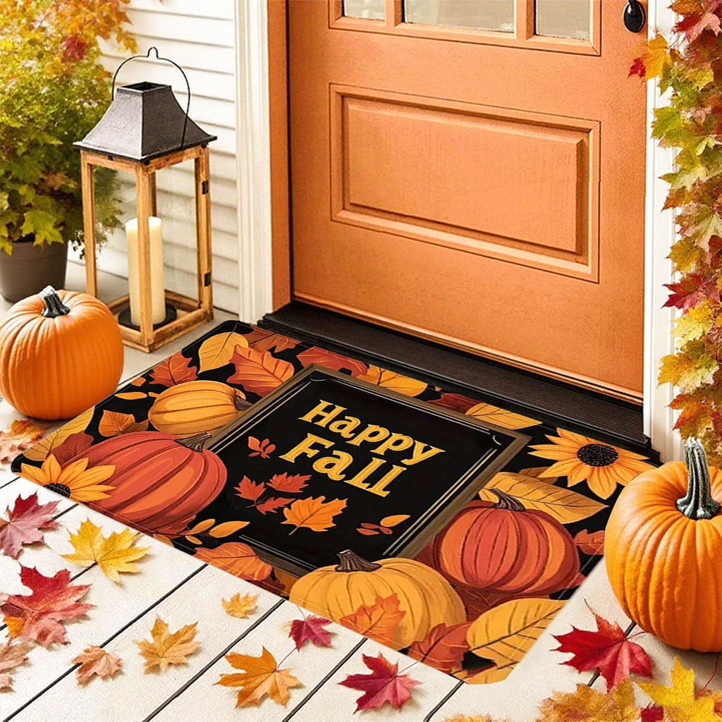 syligr Halloween Thanksgiving Doormat with Maple Leaf & Pumpkin Patterns - Non-Slip Floor Mat for Entryway, Kitchen, Porch, Fall Harvest Decor Rug with Anti-Fatigue Backing, Gift for Thanksgiving