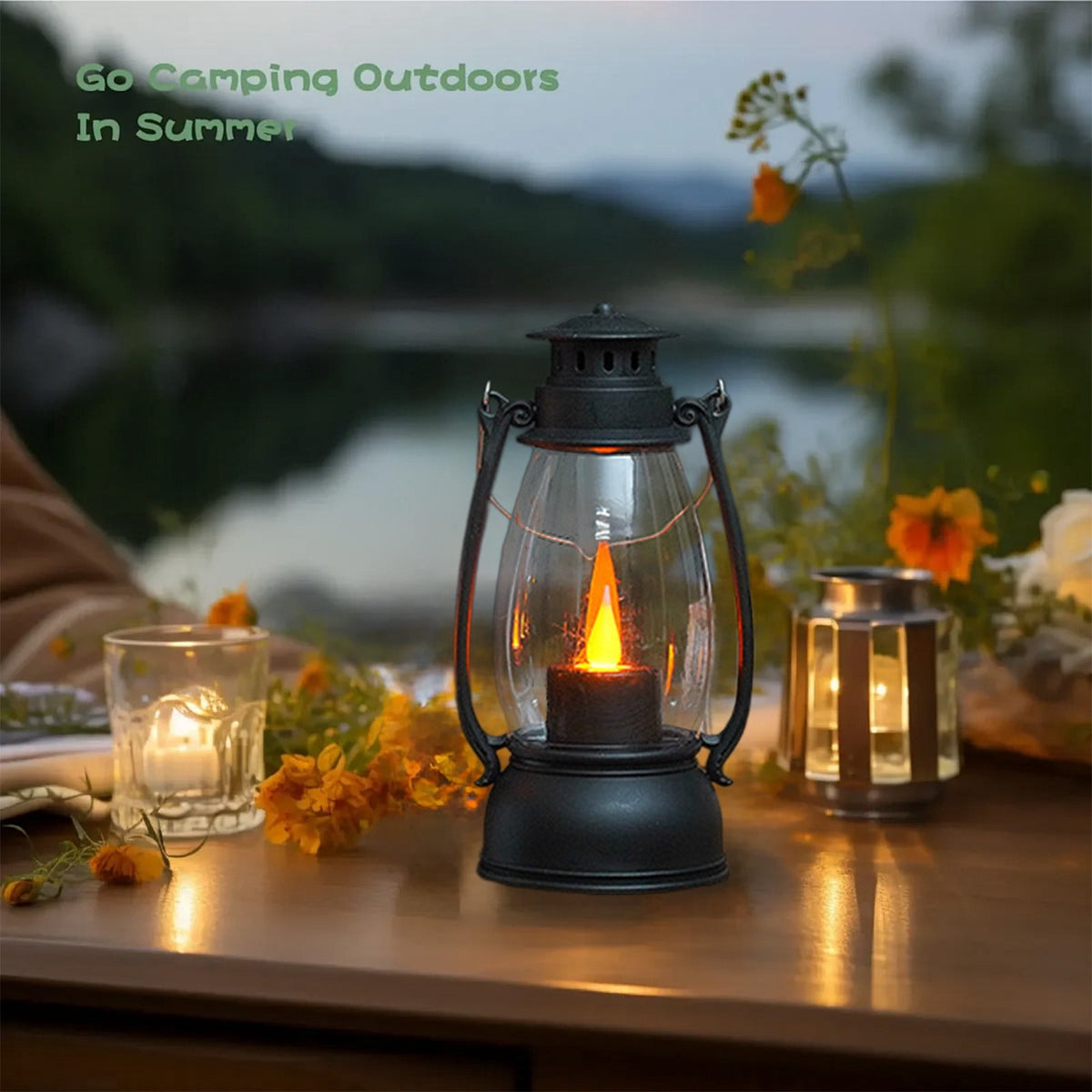 SCNOR Vintage LED Flameless Candle Lantern, Flickering Flame, Battery Operated, Portable Hanging Decor for Christmas Halloween Indoor Outdoor Home