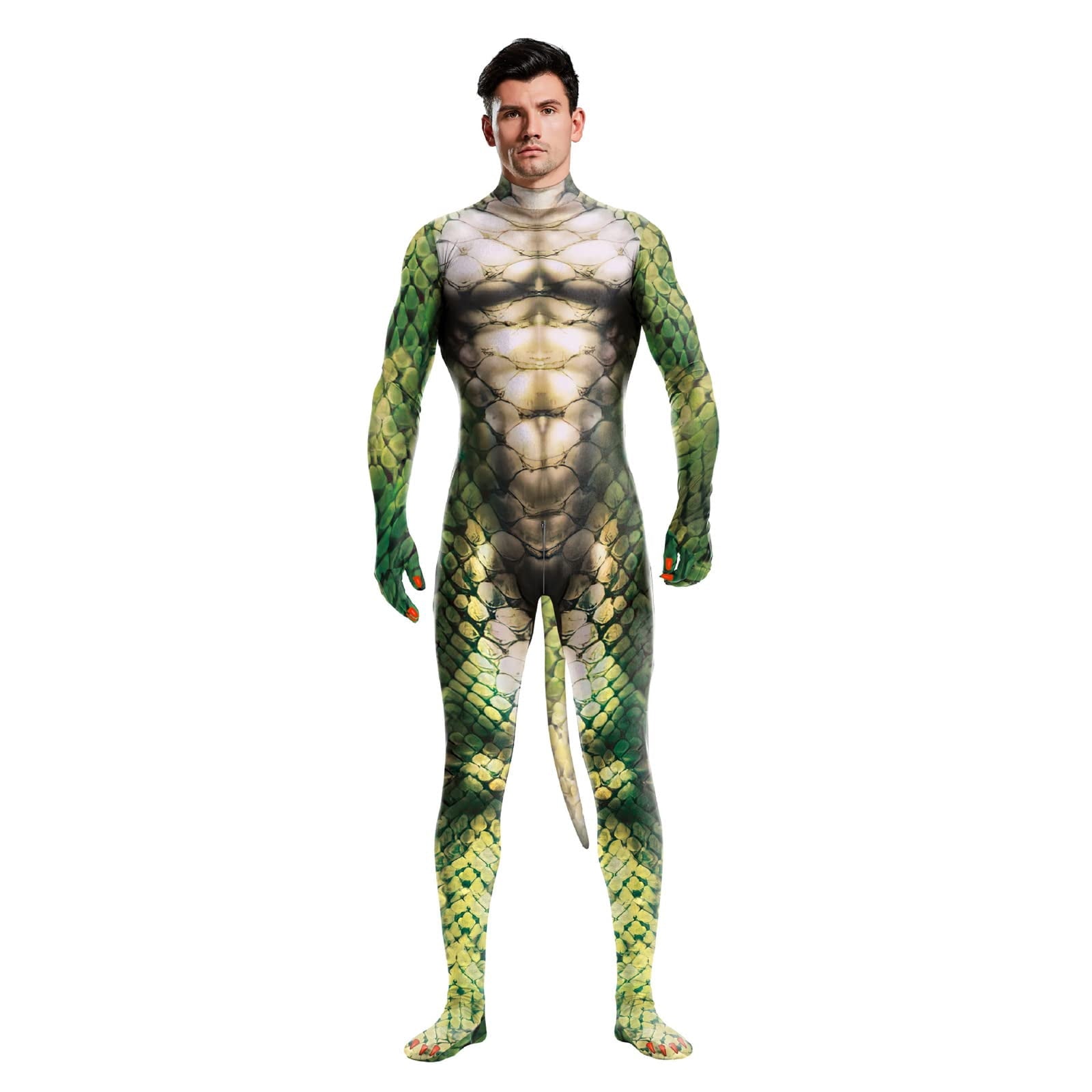 Men's Full Body Dragon Costume Bodysuit with Wings,Mask,Tail,Halloween Dragon Muscle Animal Catsuit Costume