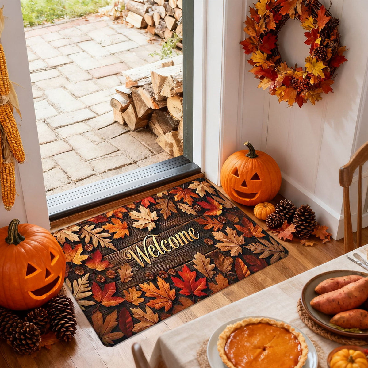 Autumn Door Mat for Entryway, 16x24 Inch, Fall-Themed Floor Doormat for Home Decor, Non-Slip Rug Mat for Living Room, Kitchen, Bedroom, Gifts for Fall Lovers (E)
