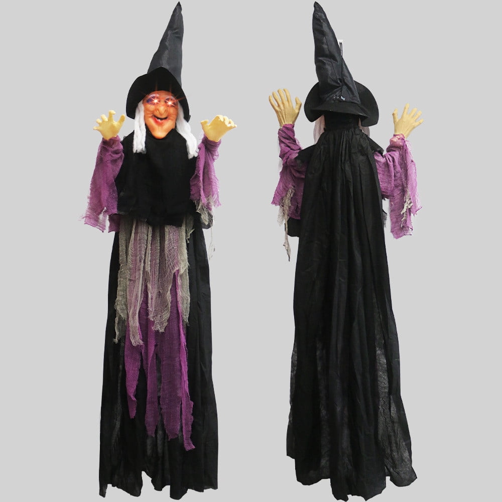 DAMAI 5.9 FT Hanging Witch Halloween Decorations Outdoor,Hanging Witch Halloween Decor,Giant Animated Standing Talking Witch with Red Eyes,Flying Witch Standing Decor for Haunted House Props
