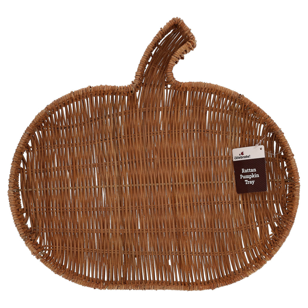 Rattan Pumpkin-Shaped Decorative Tray, Brown, 15", Fall by Way To Celebrate