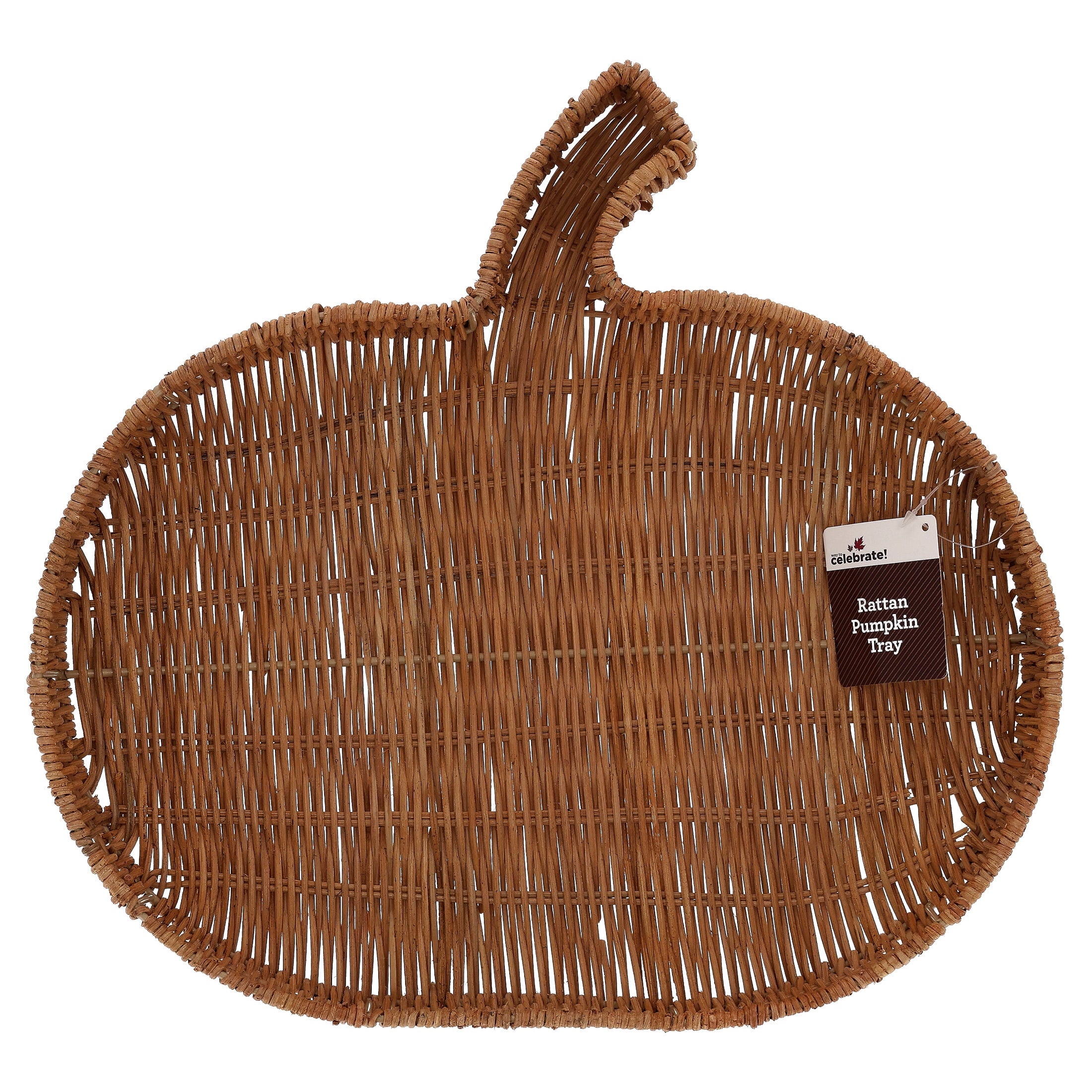 Rattan Pumpkin-Shaped Decorative Tray, Brown, 15", Fall by Way To Celebrate