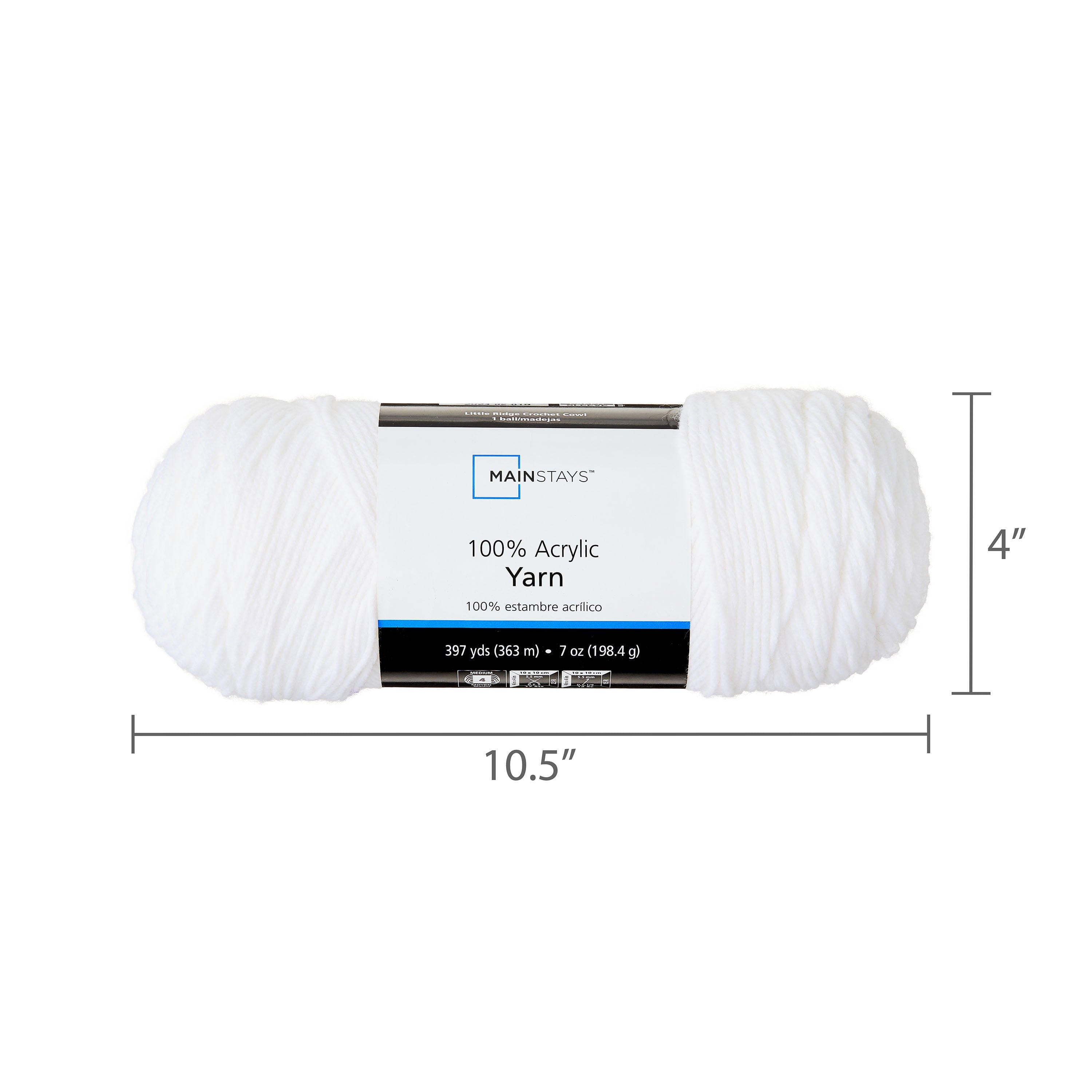 Mainstays Medium 4 Acrylic Yarn, White, 7 oz, 397 Yards