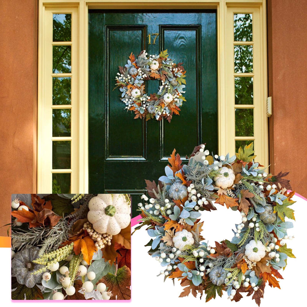 Btomtd Diameter 8" Pumpkin Skull Wreath Halloween Decor Acrylic Round Disk Hanging Ornament with Garland for Front Door Window, A