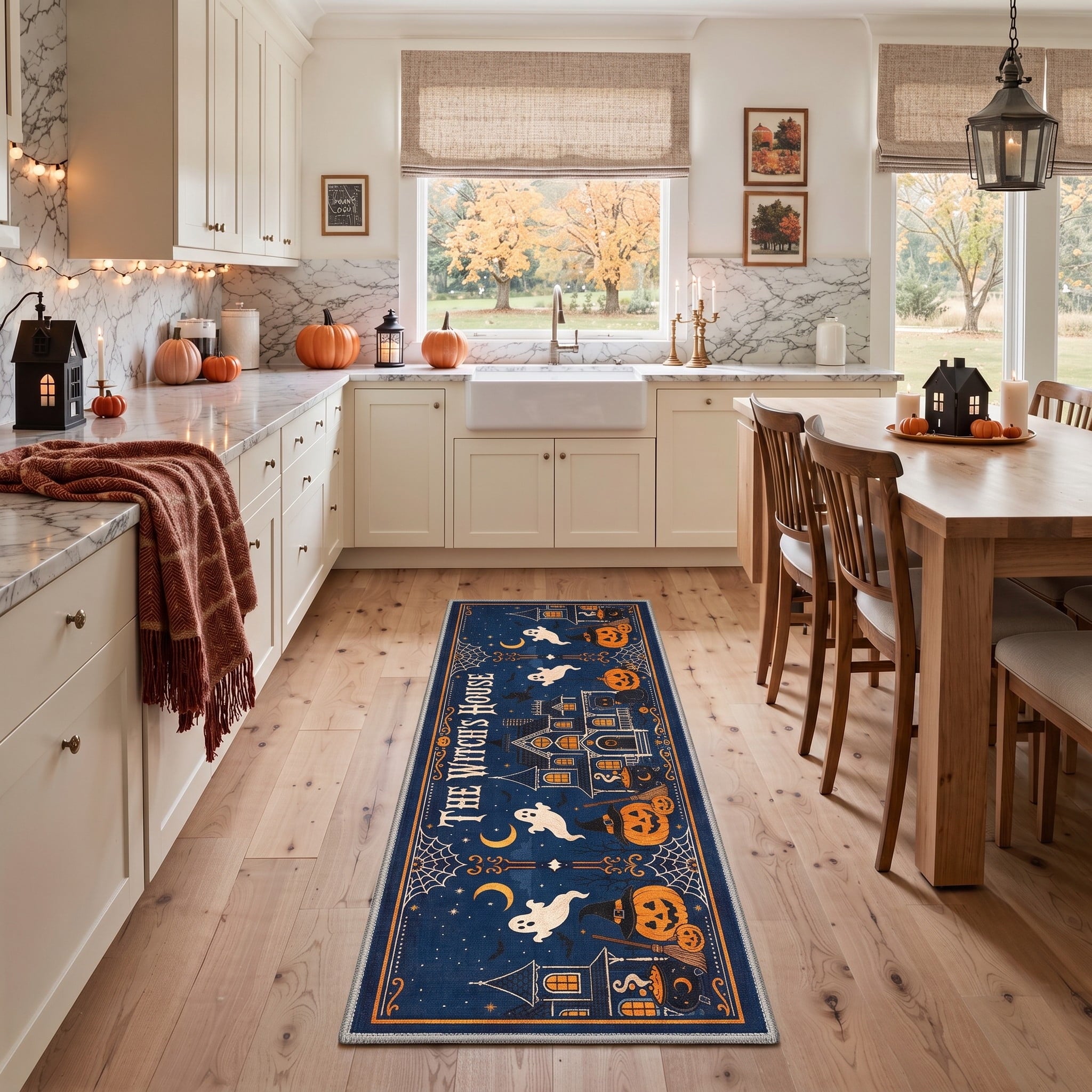 GENIMO 2'x7' Halloween Runner Rug, Washable Non Slip Soft Whimsical Skeleton Indoor Outdoor Hallway Runner for Porch Patio Kitchen Entryway, Charcoal Black