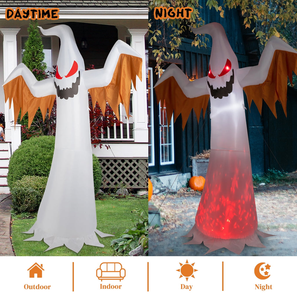 Ktaxon 12' Halloween Inflatables Outdoor Halloween Ghost Decoration with 4 LED Lights Blow up Ghost Flashing Flame