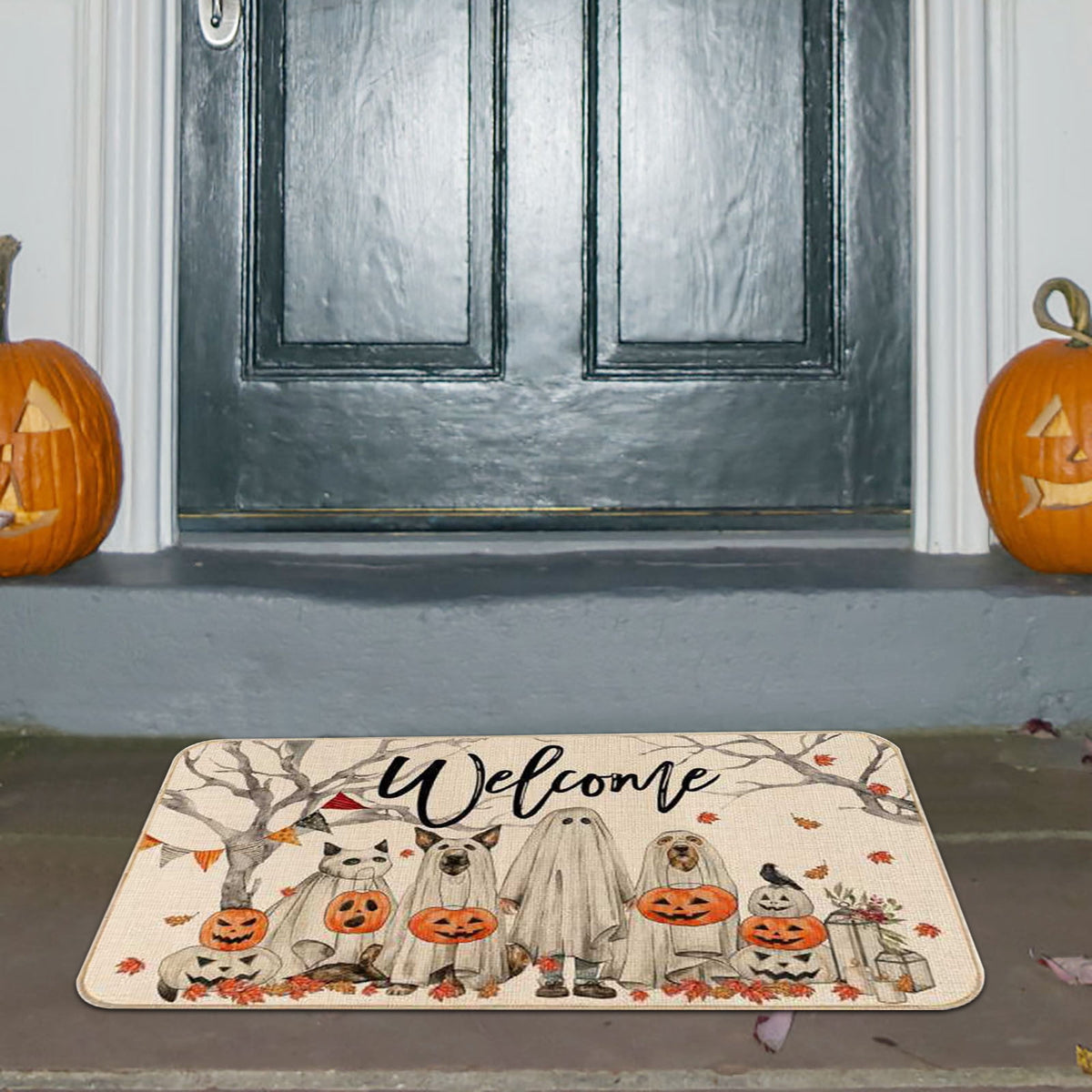 Stijggn Halloween Kitchen Rugs Halloween Mat Halloween Decorations Doormat, Welcome Mats for Front Door,Spooky Outdoor Mats for Front Door, Living Room, Bedroom, K-ids' Room