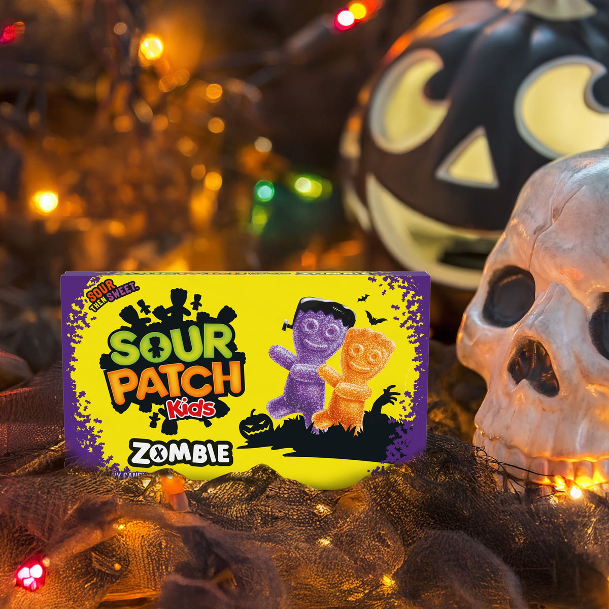 SOUR PATCH KIDS Zombie Orange & Purple Soft & Chewy Halloween Candy, 3.5 oz