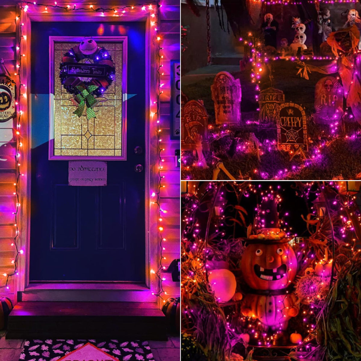 TETOU Halloween Lights, 33ft 100 LED Battery Halloween Lights, 8 Modes String Lights with Timer, Indoor Outdoor Waterproof mini Lights String for Halloween Bedroom Patio Decor - Orange & Purple