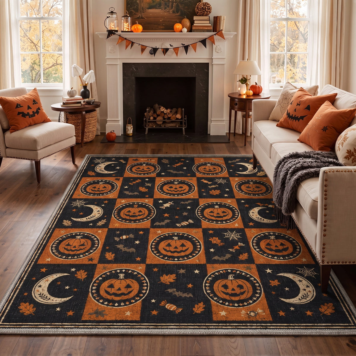 GENIMO 2'x3' Halloween Doormat, Washable Non Slip Soft Vintage Witch Outdoor Door Mat for Front Door Covered Porch Patio Entryway, Burnt Amber