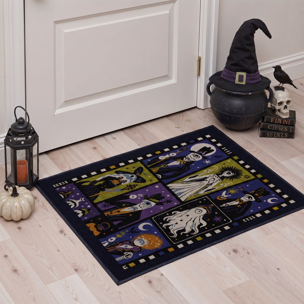 GENIMO 2'x3' Halloween Doormat, Washable Non Slip Soft Whimsical Cat Outdoor Door Mat for Front Door Covered Porch Patio Entryway, Vintage Black