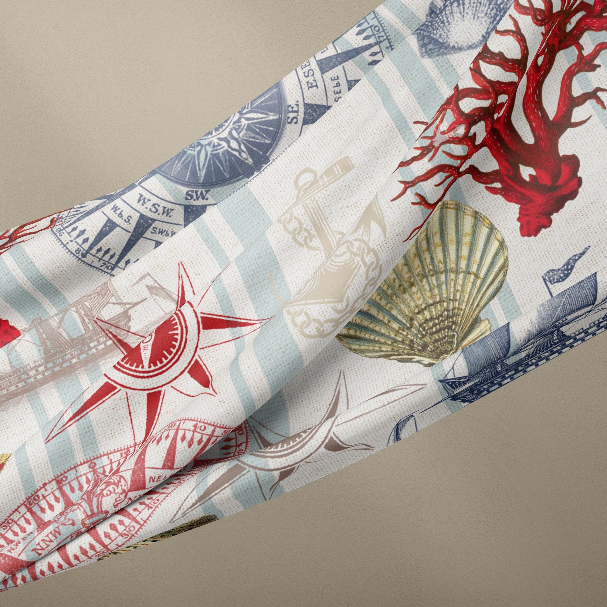 (2 pack) David Textiles Nautical Navigation 44" Cotton Sewing & Craft Fabric 1 yd Pre-cut, Multi-Color