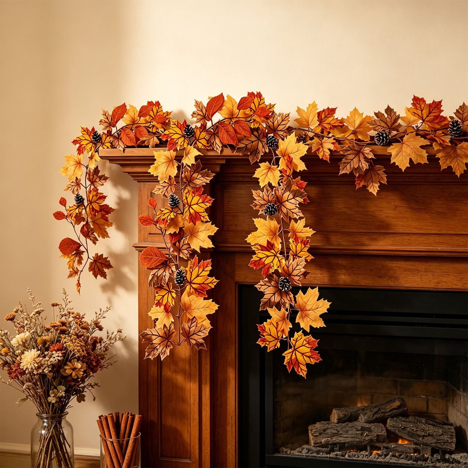 WKSCLPAI Halloween Maple Leaf Garland, Fall Vine Wreaths for Autumn Festivities Decor,Seasonal Garlands for Home,Halloween & Fall Decorations