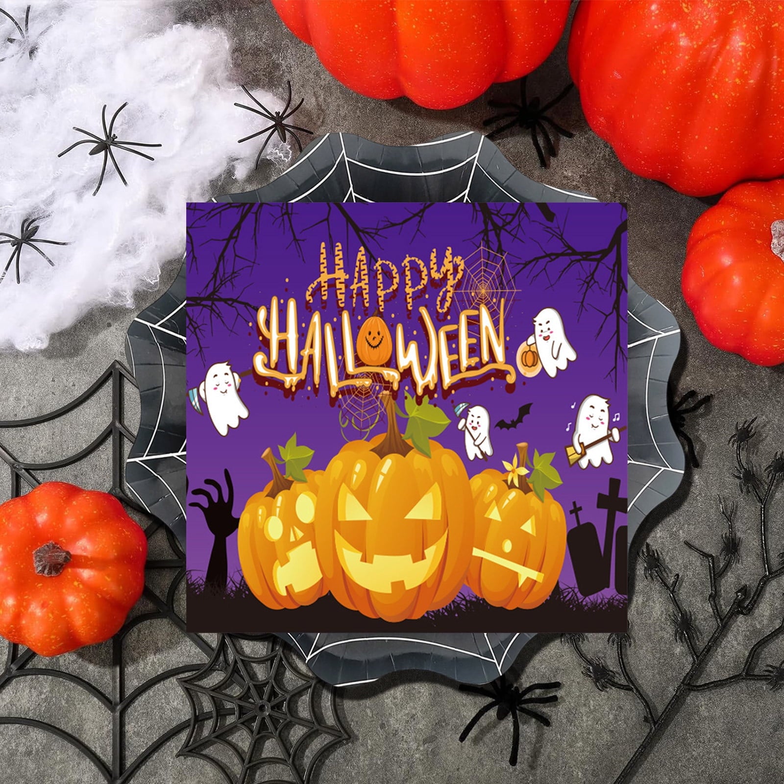 Holloyiver 20 Packs Halloween Napkins, 6.7 x 6.7 Inch Pumpkin Dinner Napkins, Purple Halloween Party Disposable Paper Napkins for Autumn Halloween Party Supplies Table Decorations