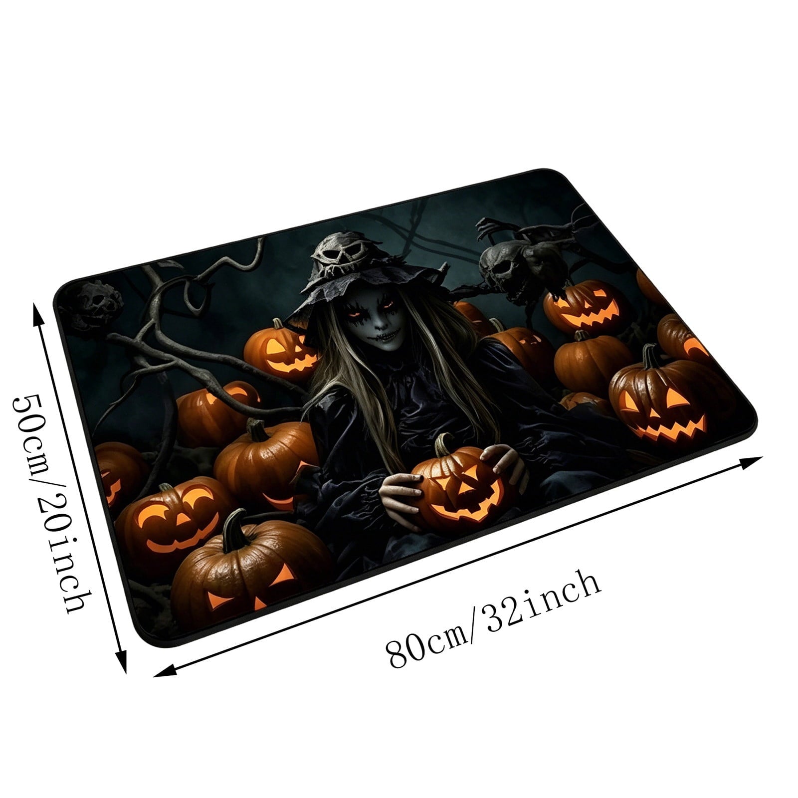 OutmaxHome Halloween Theme Cute Ghost Print Doormat, 15.8x23.6 Inch Non-Slip Absorbent Mat, Easy to Clean, for Front Door, Porch, Farmhouse