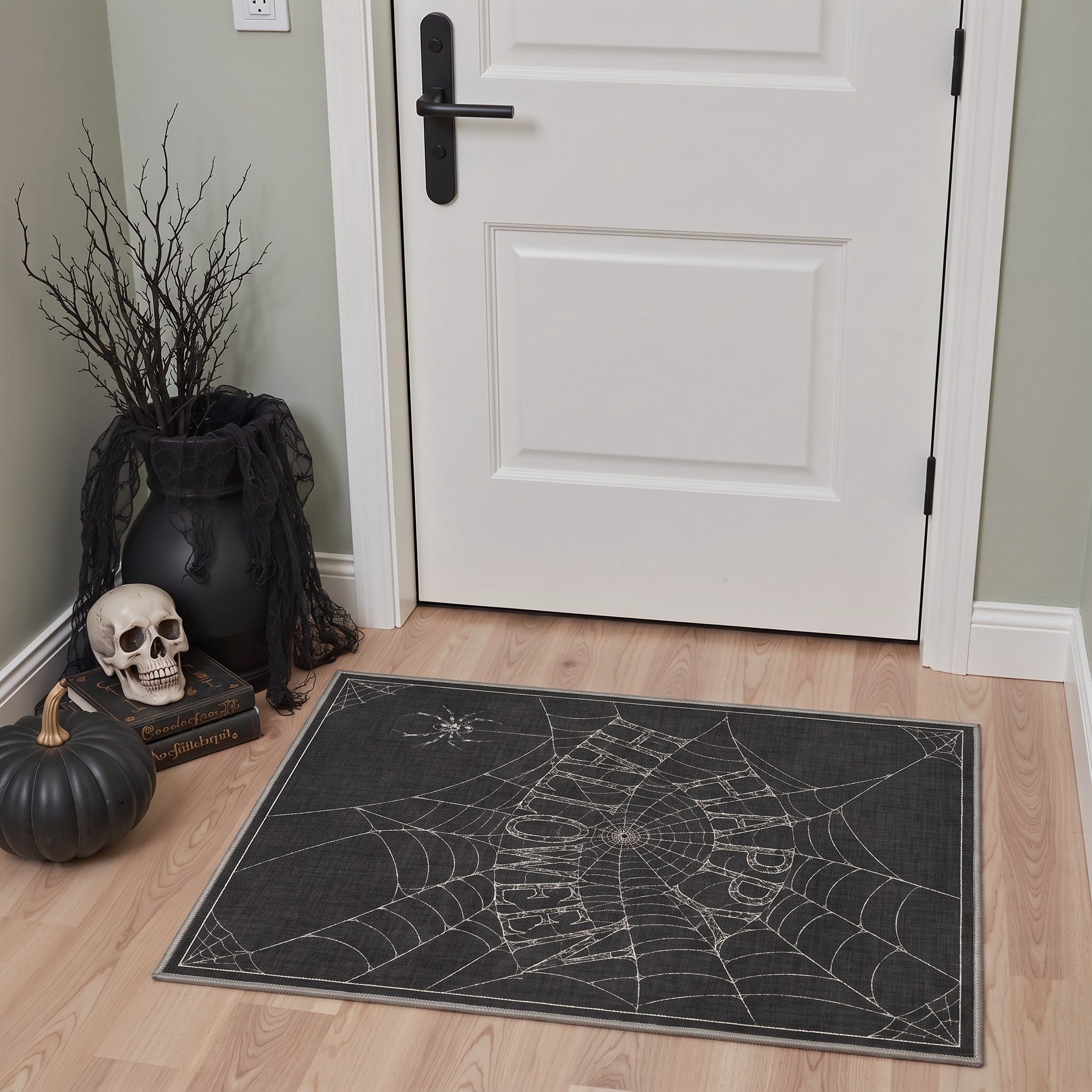GENIMO 2'x3' Halloween Doormat, Washable Non Slip Soft Whimsical Cat Outdoor Door Mat for Front Door Covered Porch Patio Entryway, Vintage Black