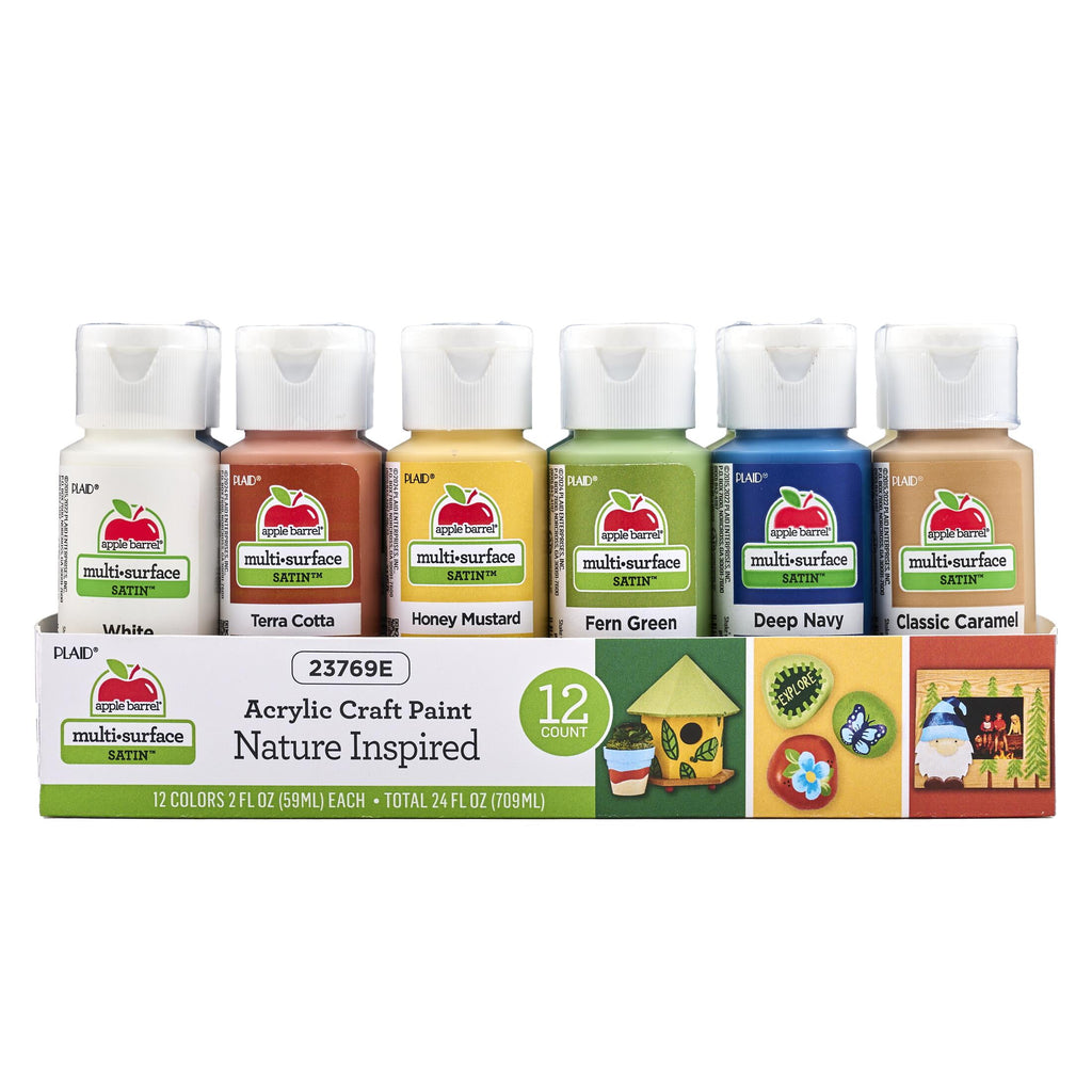 Apple Barrel Multi-Surface Acrylic Craft Paint Set, Nature Inspired, 2 fl oz, Satin Finish, 12 Piece