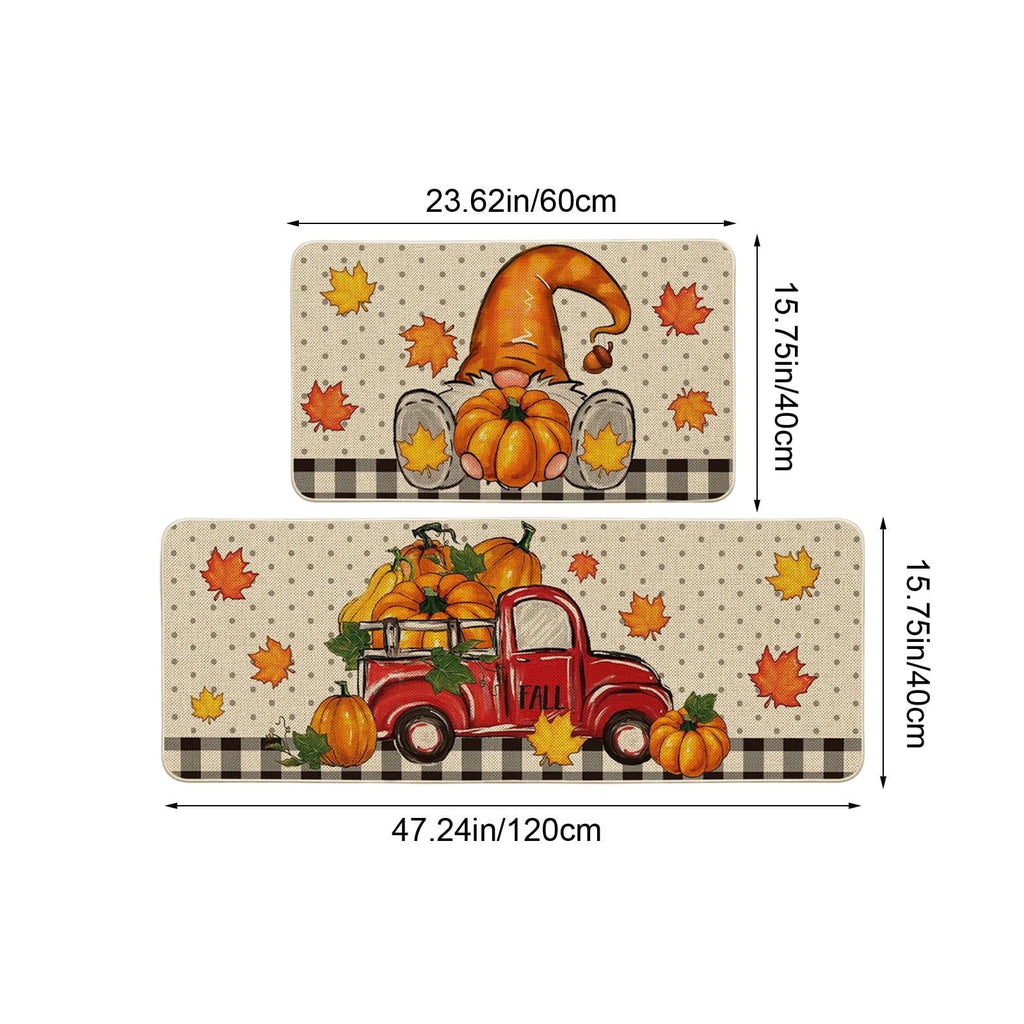 HOARBOEG Fall Pumpkin Maple Leaf Floor Mat 2-Piece Set - Non-Slip Halloween Thanksgiving Decorative Rug for Bathroom, Kitchen, Porch, Entrance, Polyester Foot Mats, Easy Clean Indoor/Outdoor