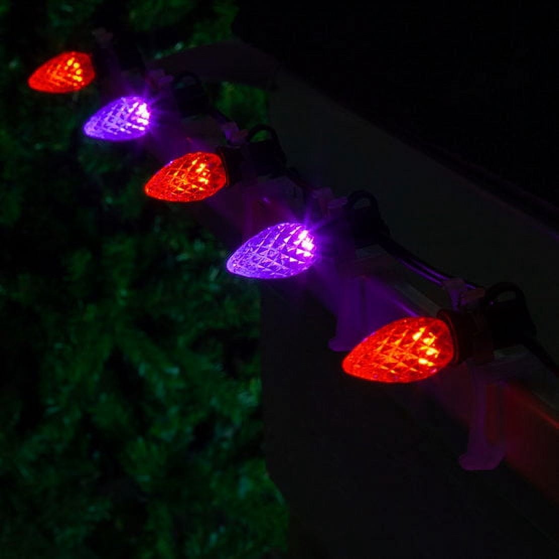 50 OptiCore LED Purple and Orange C7 String Lights with Shatterproof Bulbs for Halloween Displays Party Decoration, 50ft, Indoor Outdoor Black Wire