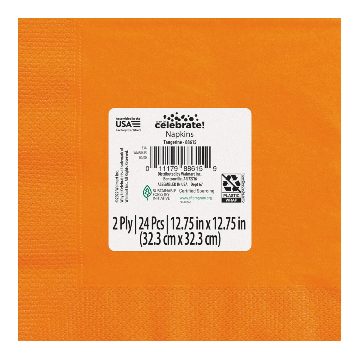 24 Count 6.5IN x 6.5IN Orange Disposable Paper Napkins by Way To Celebrate
