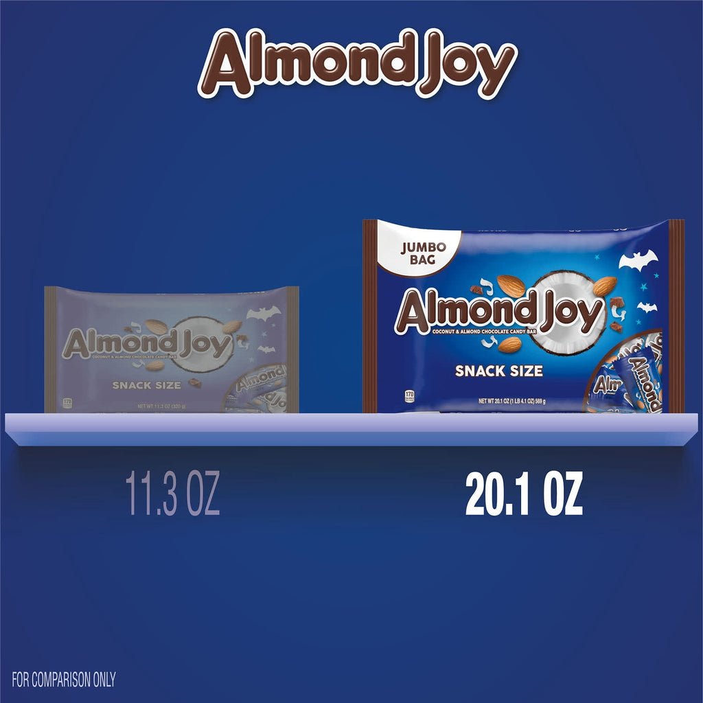 (2 pack) Almond Joy Coconut and Almond Chocolate Snack Size, Halloween Candy Jumbo Bag, 20.1 oz