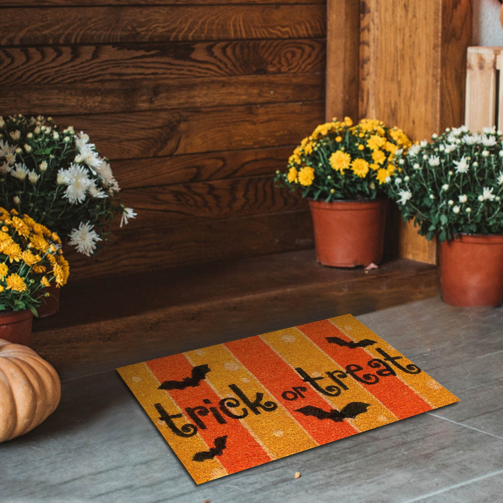 Wovilon Halloween Area Rug Doormat, Black Castle Front Door Mat Non Slip Rubber Backing, Happy Halloween Orange Indoor Outdoor Entrance Mats, Halloween Home Decor Outdoor Rug, 16 X 24 Inches