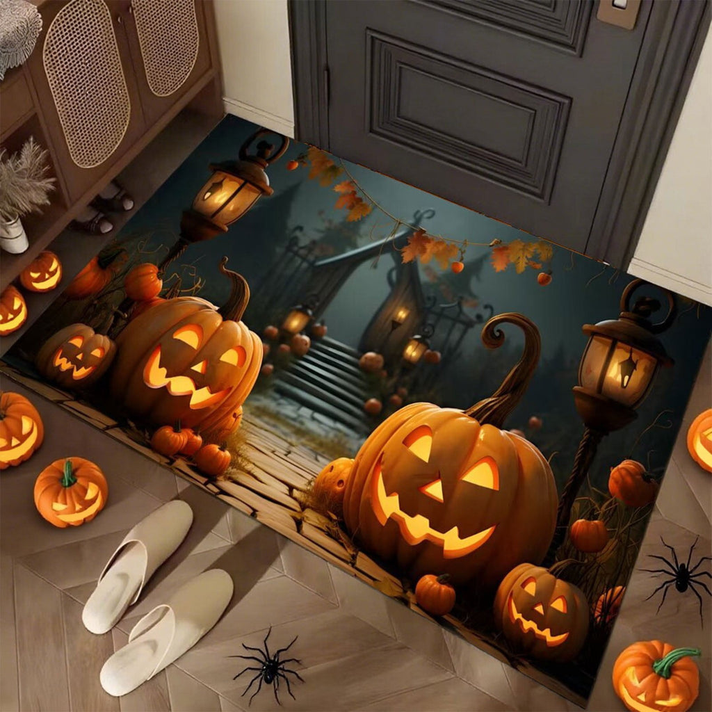 Xuniizn Halloween Mat, 16X24" Velvet Halloween Door Mat for Outside Entrance, Spooky Halloween Rug for Outdoor & Indoor, Non Slip Washable Halloween Doormat, Halloween Bathroom Decor