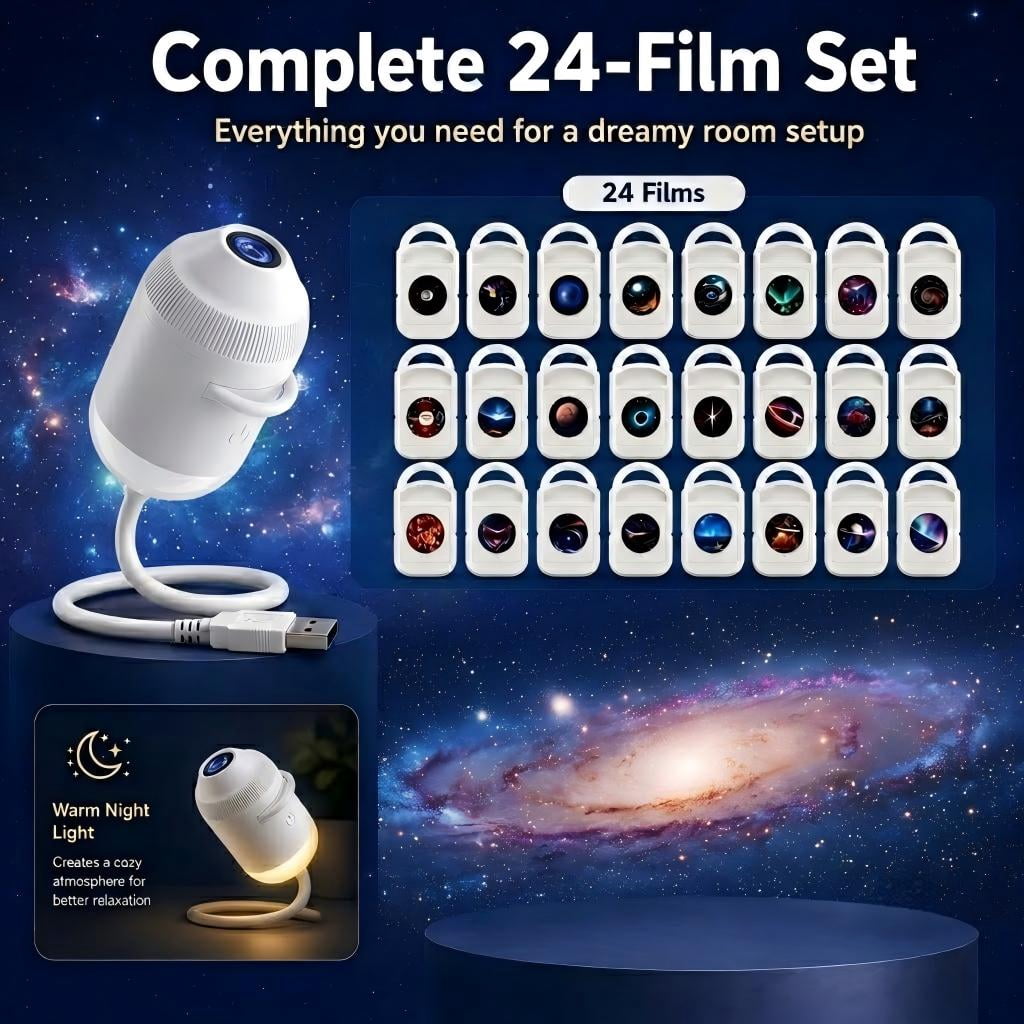 2026 NEW HD Smart Dynamic 5D Holographic Night Light Projector, 2-in-1 Galaxy Star & Ocean Ceiling Projector with 1 HD Films, 360° Flexible USB Powered Ambient Light for Bedroom & Room Decor