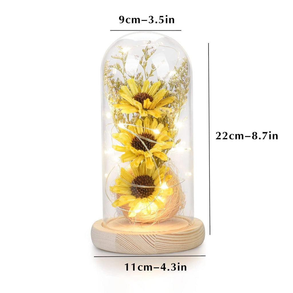 Sunflower LED Eternal Flower Lamp, Romantic Glass Dome Decorative Light for Valentine’s Day, Mother’s Day, Birthday, Wedding, Bedroom, Living Room, Cafe and Holiday Gift Decor