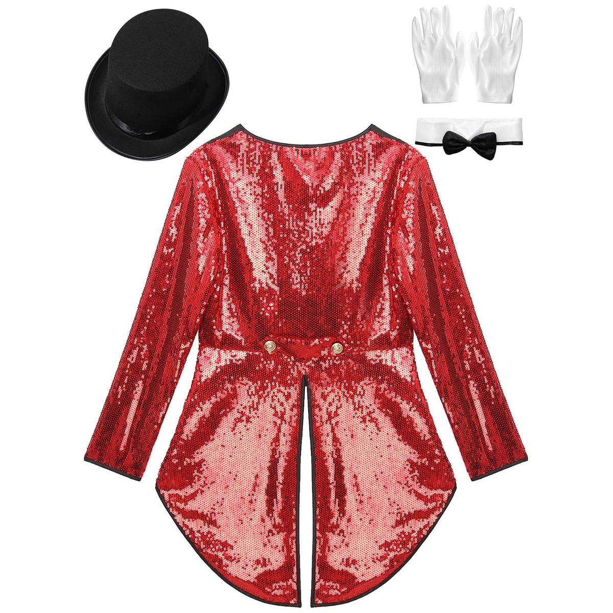 iiniim Women Magician Cosplay Sequin Tailcoat Circus Showman One-Button Tuxedo Jacket Outfits Red M