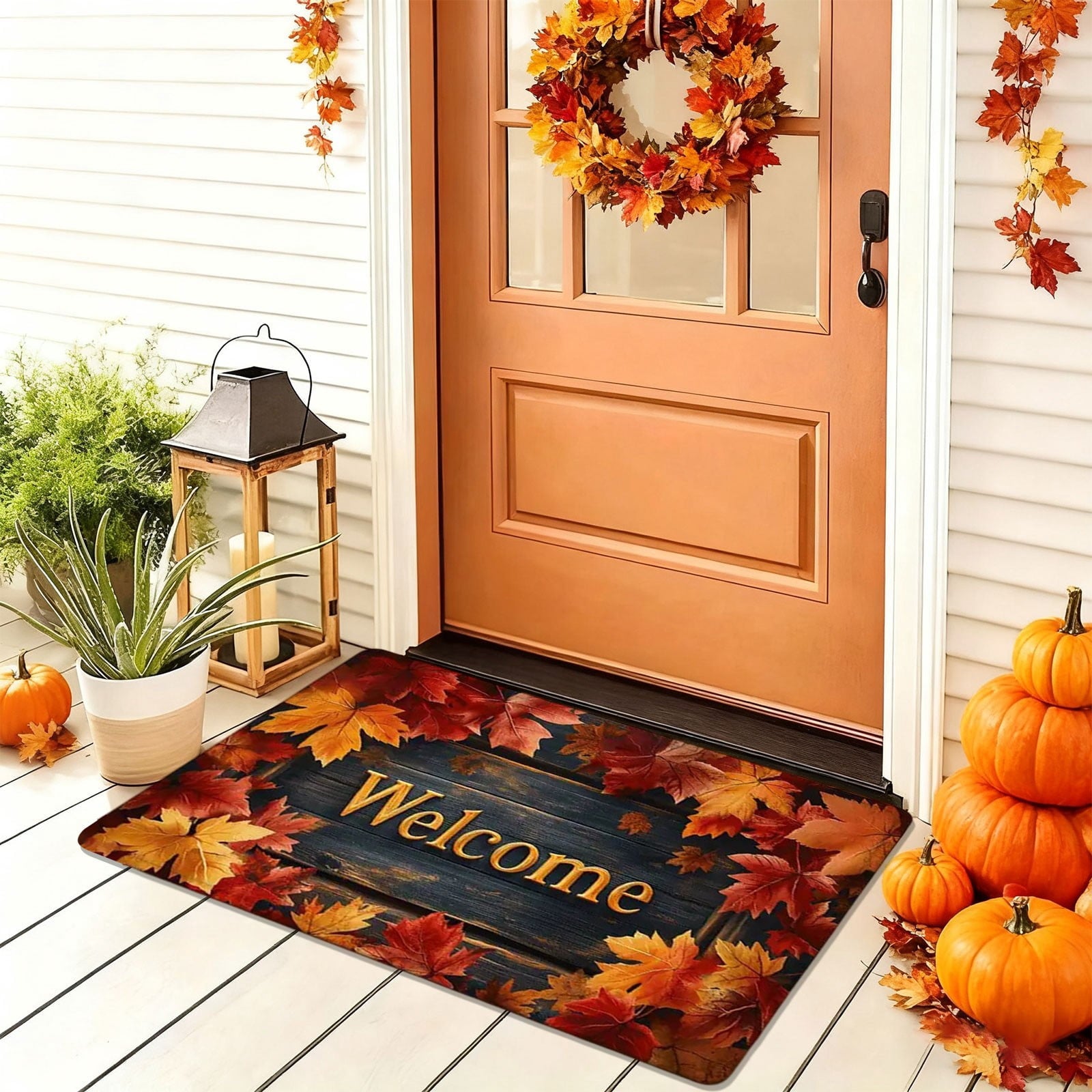 sruoe Fall Door Mat Absorbent Non-Slip Durable Halloween Decorations, Front Door Mat for Porch with Rubber Backing, Indoor Outdoor Entryway, Easy Clean Low-Profile Fade-Resistant.