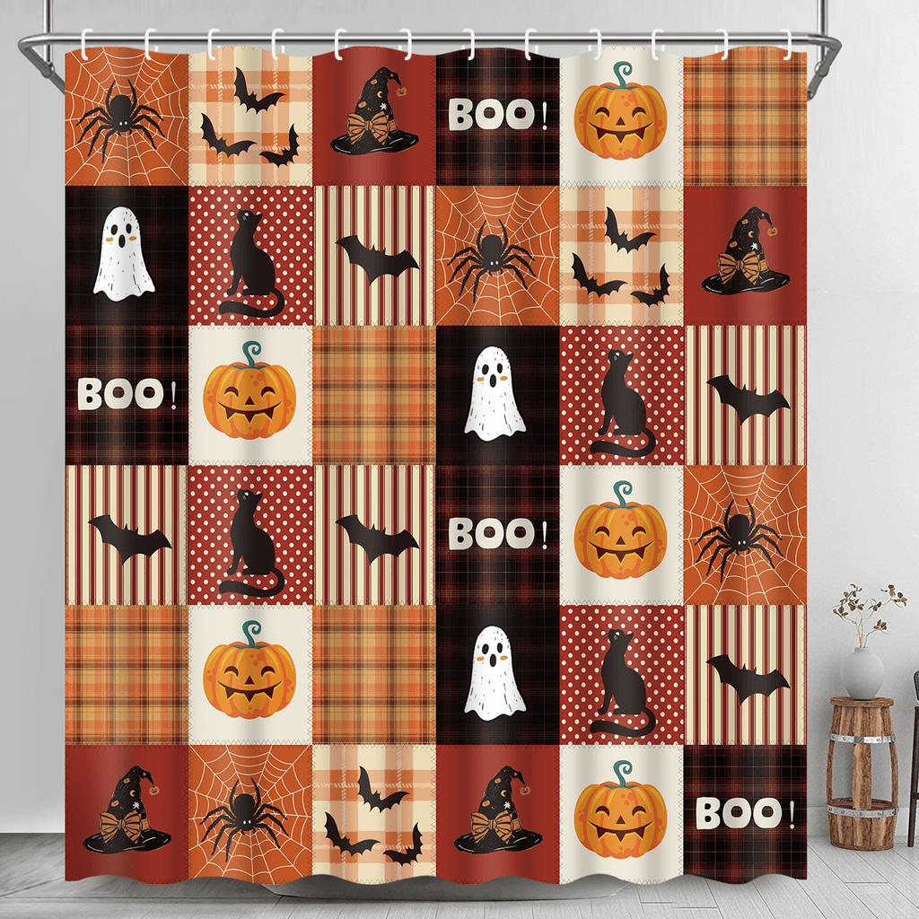 Ikfashoni Fall Shower Curtain with Hooks, Fall Decor for Home, Buffalo Plaid Pumpkin Waterproof Bathroom Curtains, 72"X72"