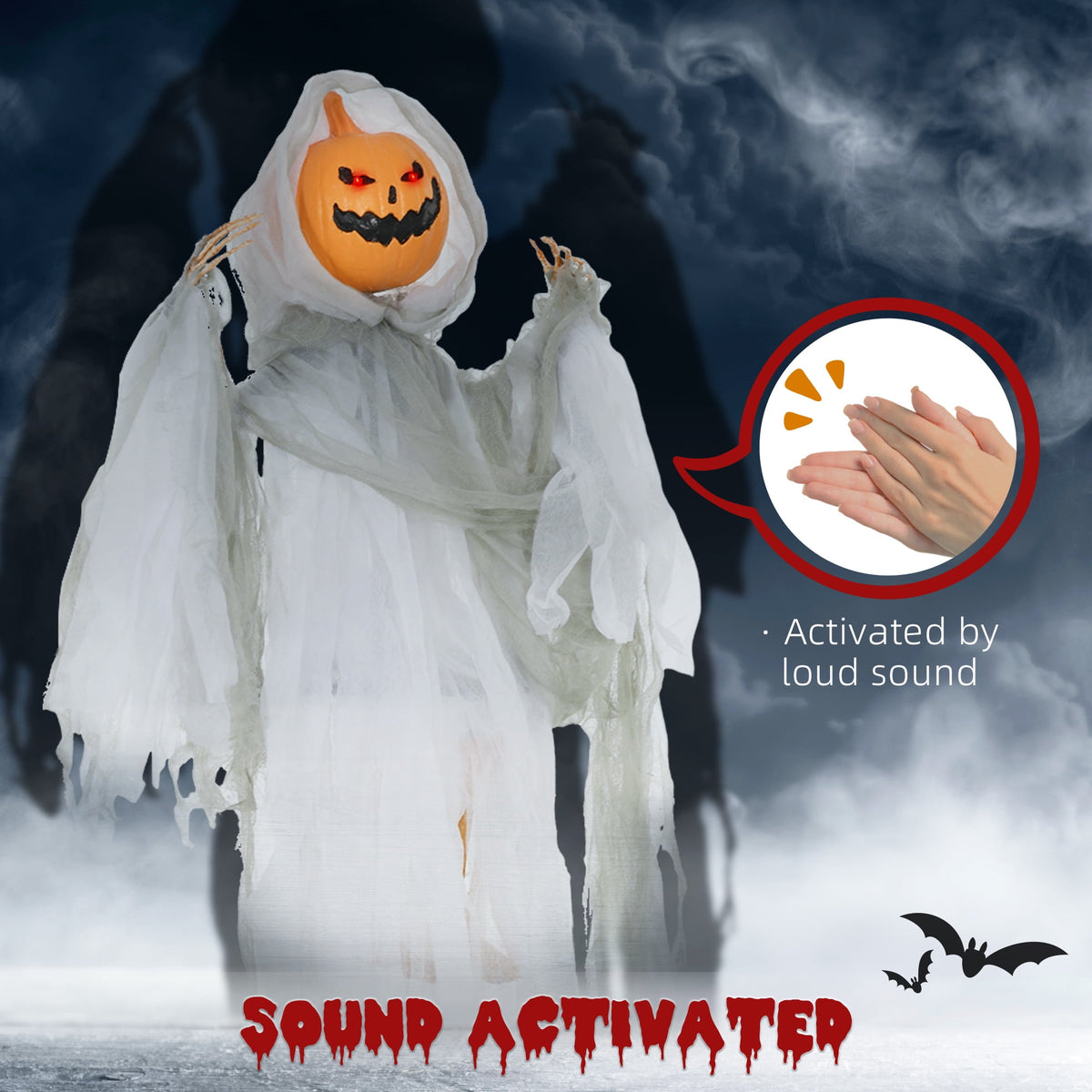 Outsunny 74" Life Size Outdoor Halloween Decorations Skeleton Witch, Animated Prop Animatronic Decor with Sound and Motion Activated, Light Up Eyes and Chest, Howling and Chain Sound