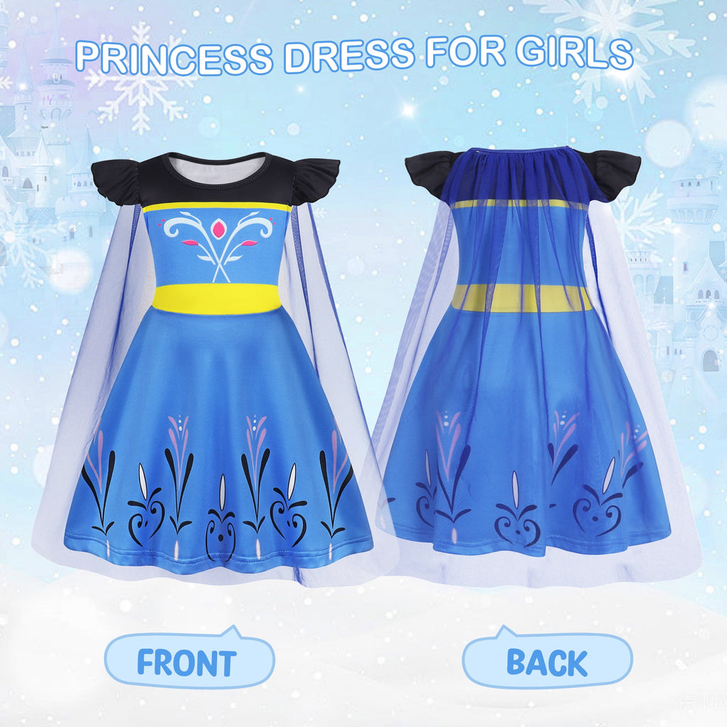 Benylion Girls Ice Princess Dress Halloween Cosplay Costumes With Tulle Cape Kids Birthday Party Dress up Outfit for 7-8 Years