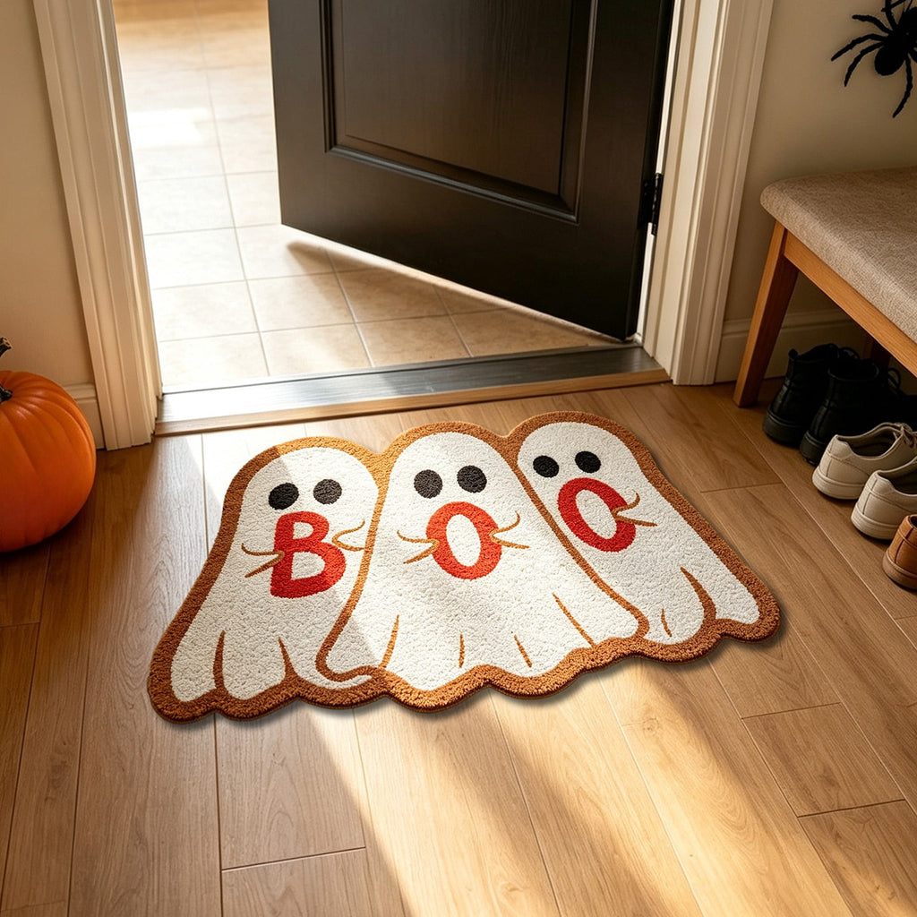Halloween Doormat Ghost Bath Mat 23.6x15.7in Secure-Grip Absorbent Soft Faux Fur Rug for Bathroom Bedroom Living Room Decor by OVFUIZ