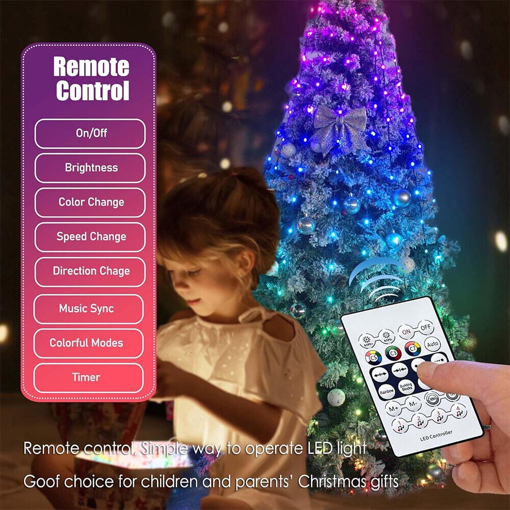 IC ICLOVER Christmas String Lights, 6.56FT x 200LEDs Waterfall String Lights, App Control with Remote, 10 Modes Christmas Tree Lights Waterproof for Indoor Outdoor Xmas Decorations