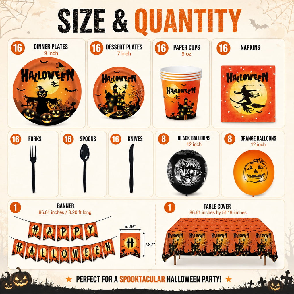Halloween Paper Plates for Halloween Party Decoration Disposable Cups Napkins Table Cover Balloons Banner for Halloween Birthday Party Supplies Serve 20 Design2