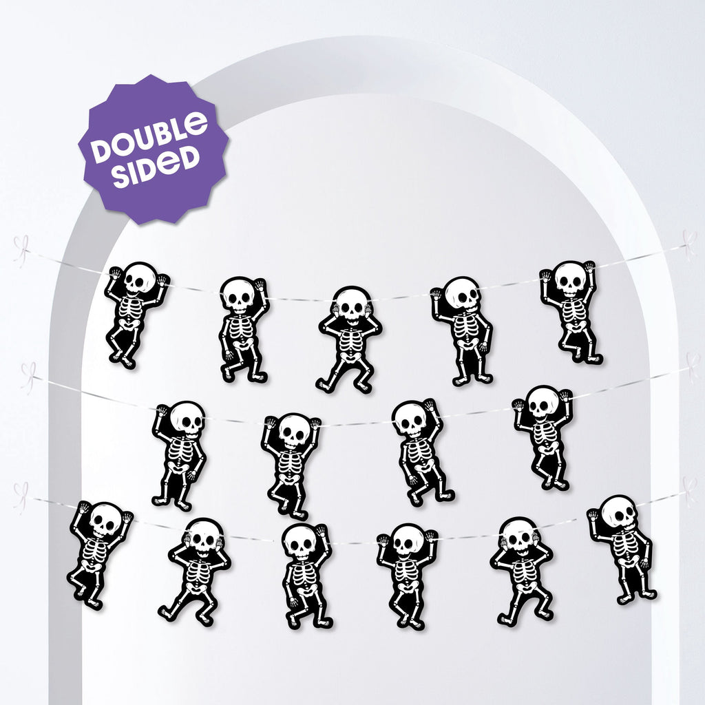 Big Dot of Happiness Skeletons Garland Banner, Halloween Party Decorations Backdrop, 30 Feet of Cord, 15 Paper Dancing Skeleton Bones