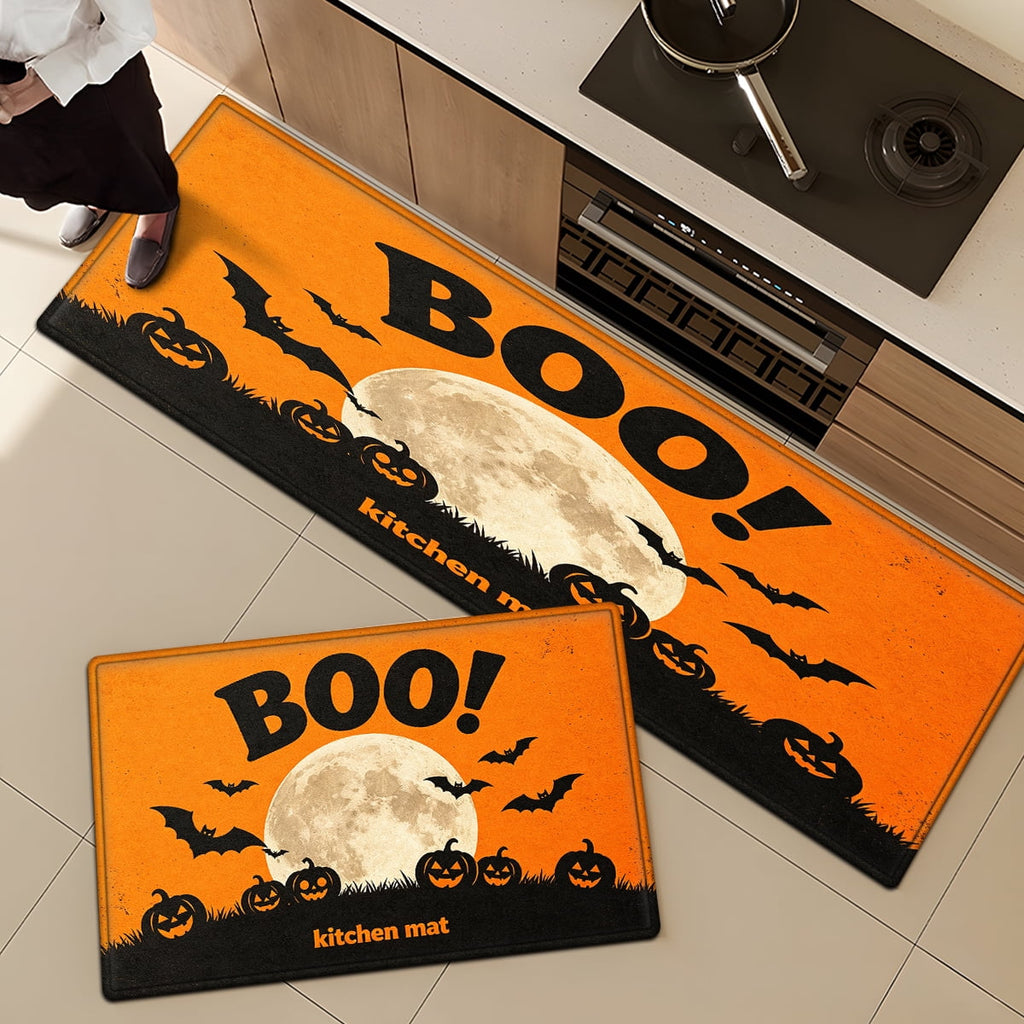 CCTFS Halloween Pumpkin Bat Candy 1Pc Flannel Mat and Kitchen Rugs,Soft Non-slip,Perfect for Home Bathroom