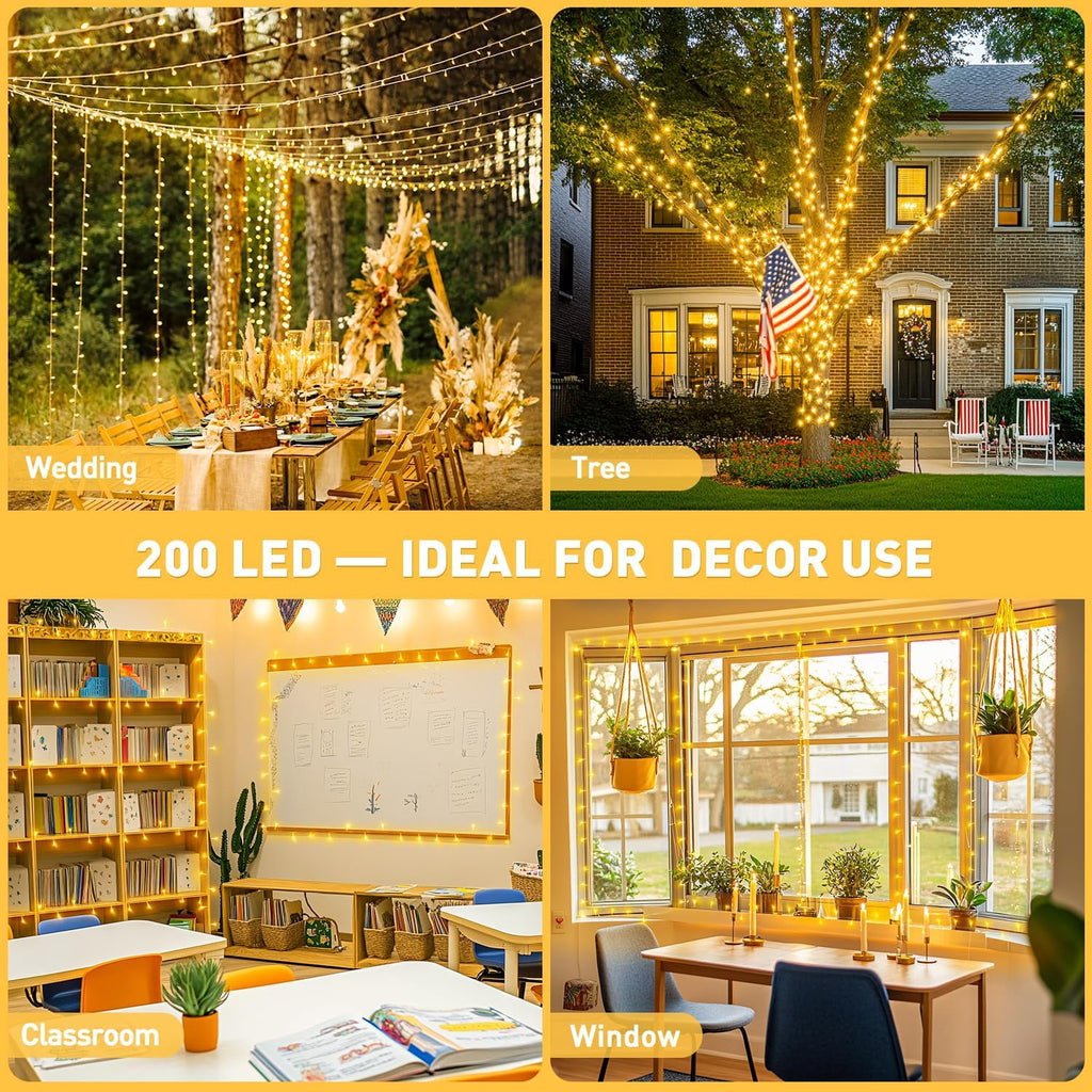 JMEXSUSS 200 LED Christmas Lights Indoor Outdoor, Connectable Warm White Christmas Tree Lights Clear Wire, 66 Ft Twinkle Fairy String Lights Plug in for Bedroom Wedding Christmas Tree Decorations
