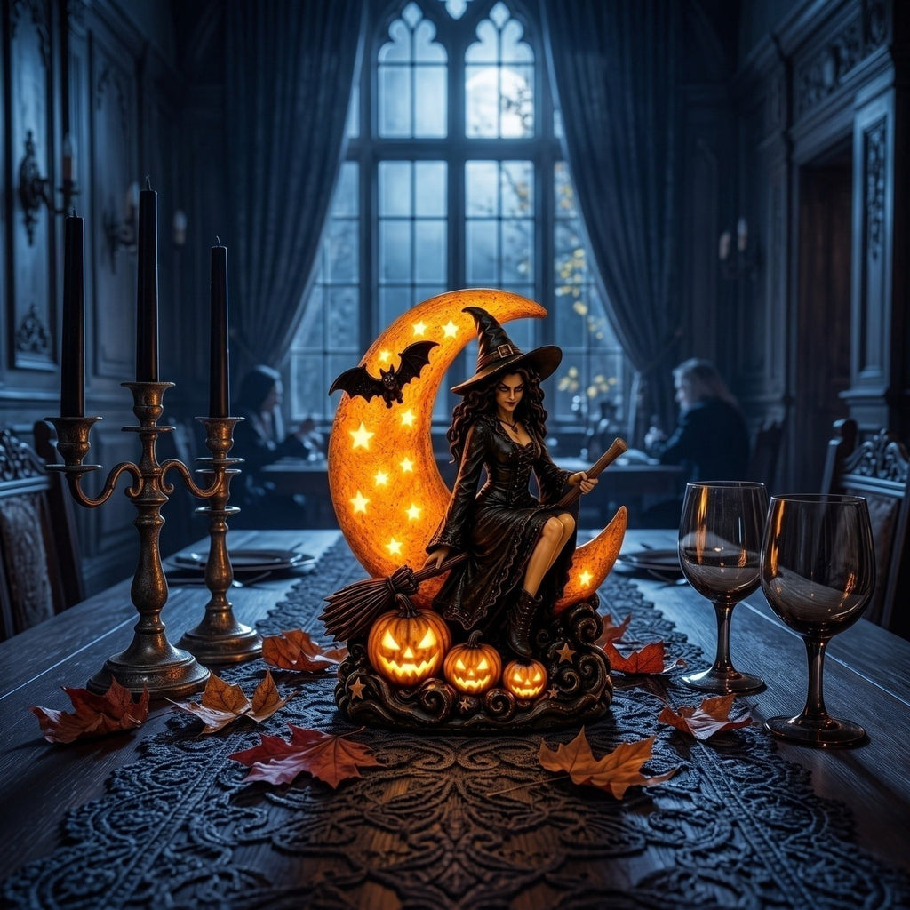 Halloween Witch Cauldron Garden Light, Solar Powered Halloween Projector Outdoor Decoration with Flying Witch and Lighted Cauldron, Witch Light Stake for Lawn Garden Porch Yard Decor, Style D