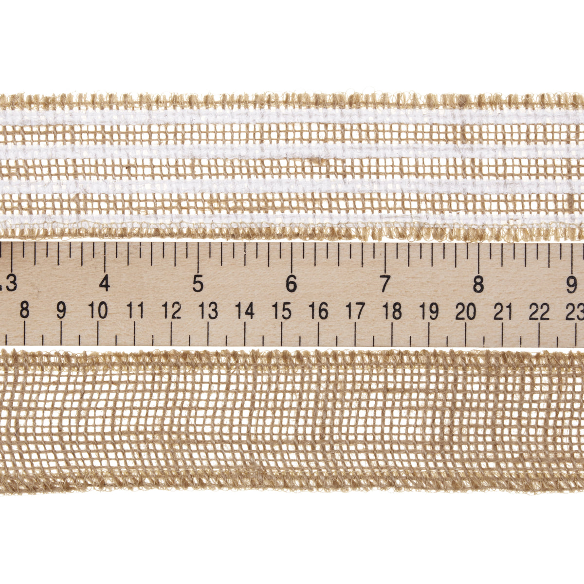 Love, Laugh, Craft Burlap Ribbon Set, 1.5"W x 3-Yds, Natural/White Stripe