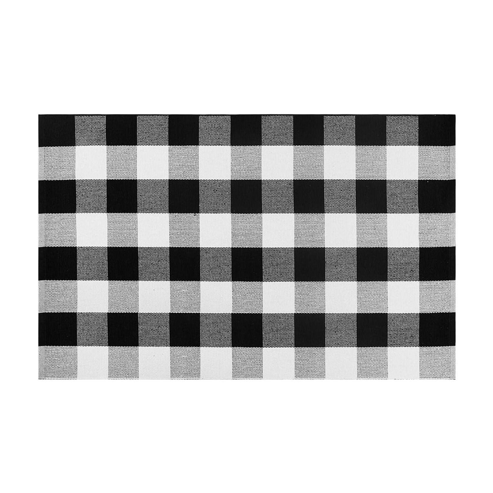 Fnochy Halloween Door Mat Outdoor 23.6"x35.4", Fall Decor Buffalo Plaid Outdoor Rug, Farmhouse Checkered Layered Welcome Door Mat for Entryway, Halloween Front Porch Decor, Orange and White