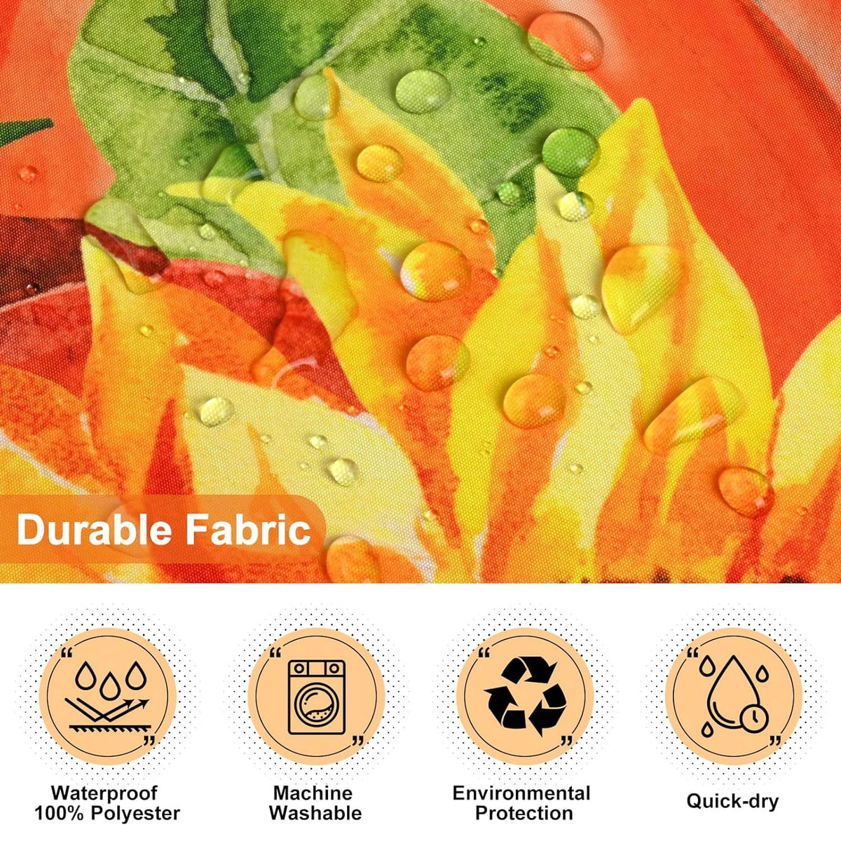 FRAMICS 16-Piece Fall Shower Curtain Sets with Rugs, Maple Leaves Pumpkin Bathroom Sets, Waterproof Fabric Bathroom Curtain Decor with Hooks
